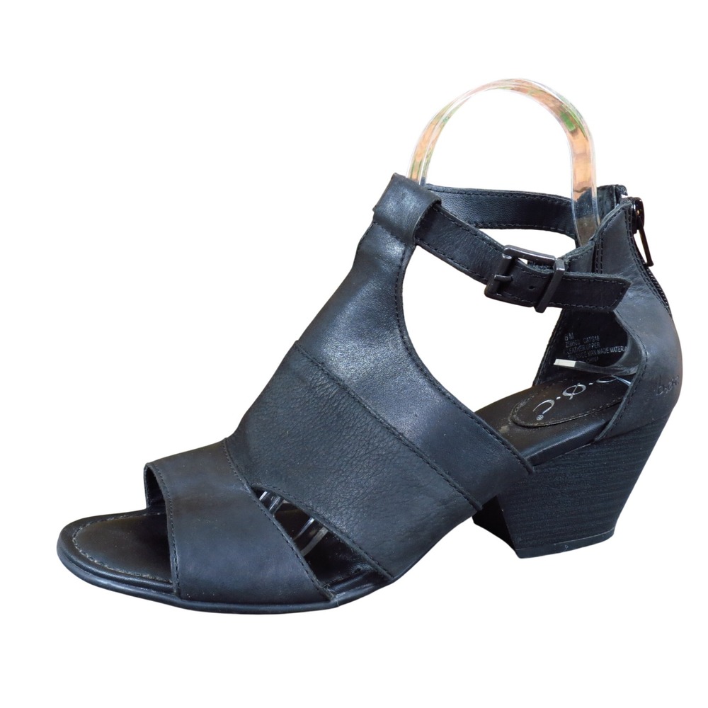 b.o.c. Z50503 Women Strappy Block Heel Sandals Size 8 M Dressy Black Leather